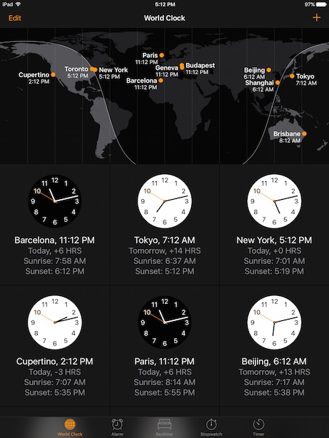 iPad World Clock changed layout