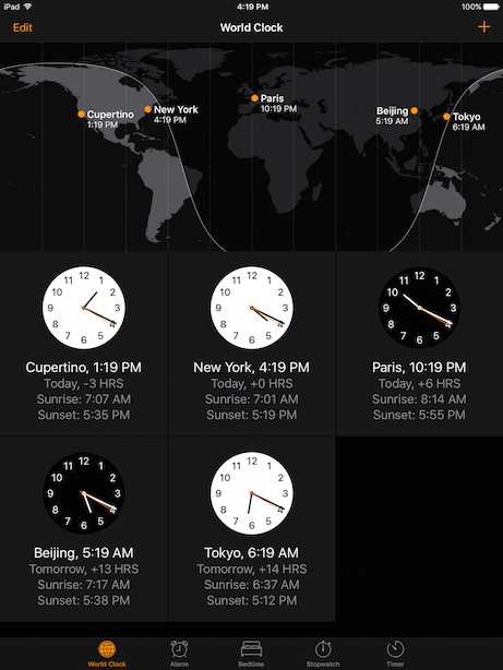 iPad World Clock Main Screen
