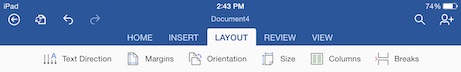 word for iPad layout menu tab