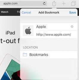 Safari iPad add bookmark