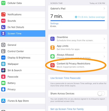 ipad screen time content privacy restrictions